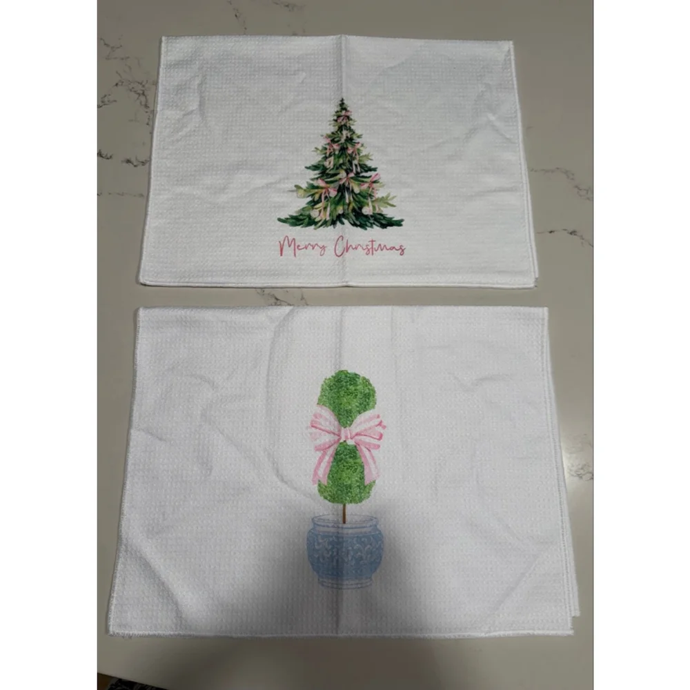 NEW Set of 2 Christmas Holiday Coquette Waffle Kitchen Towels 16×24”